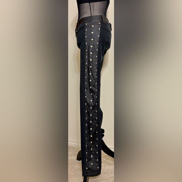 Vintage Y2K Serious La Black Studded Moto Pants Sz 5 - Picture 3 of 11